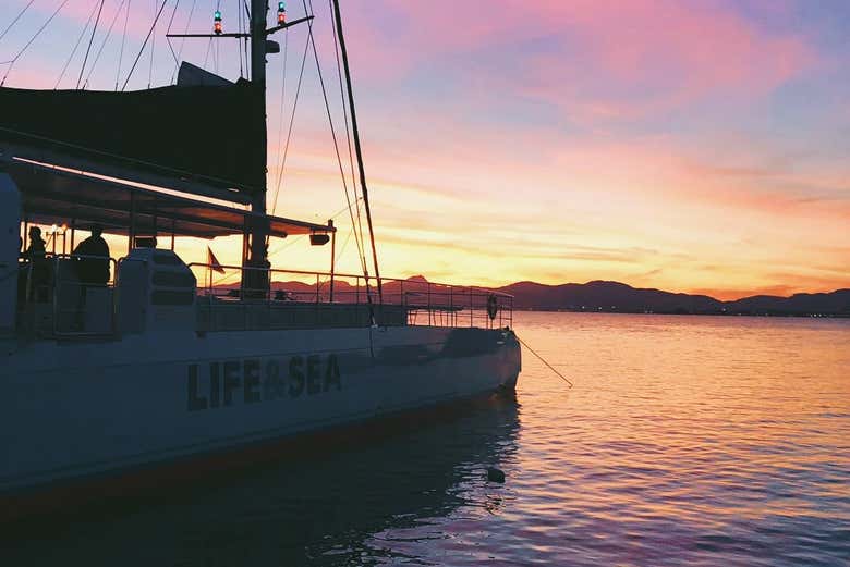 Navegando pela baía de Palma ao entardecer